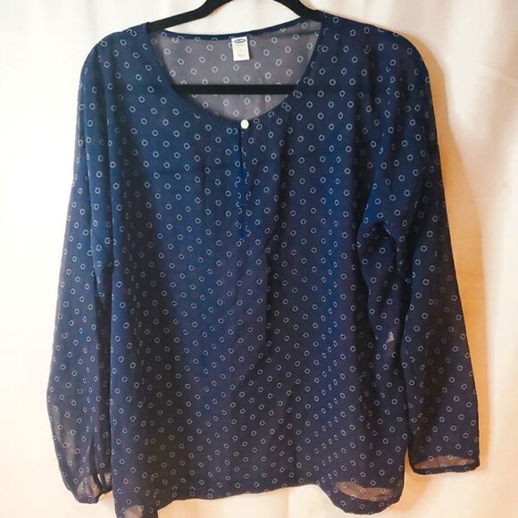 OLD NAVY Blue and White Sheer Blouse Size Medium - Picture 1 of 10